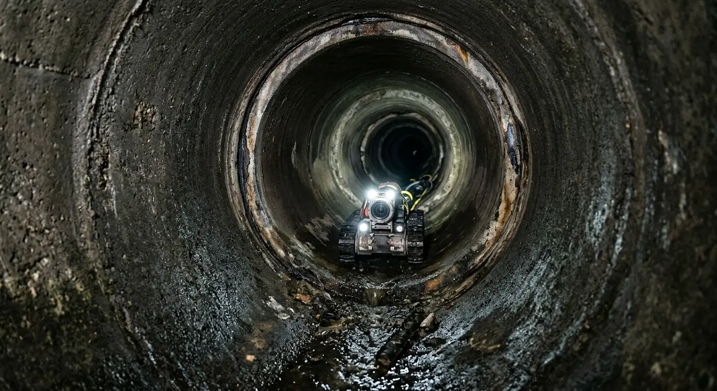 Robotic sewer camera inspecting pipe interior for Drain Snake Service in Dedham